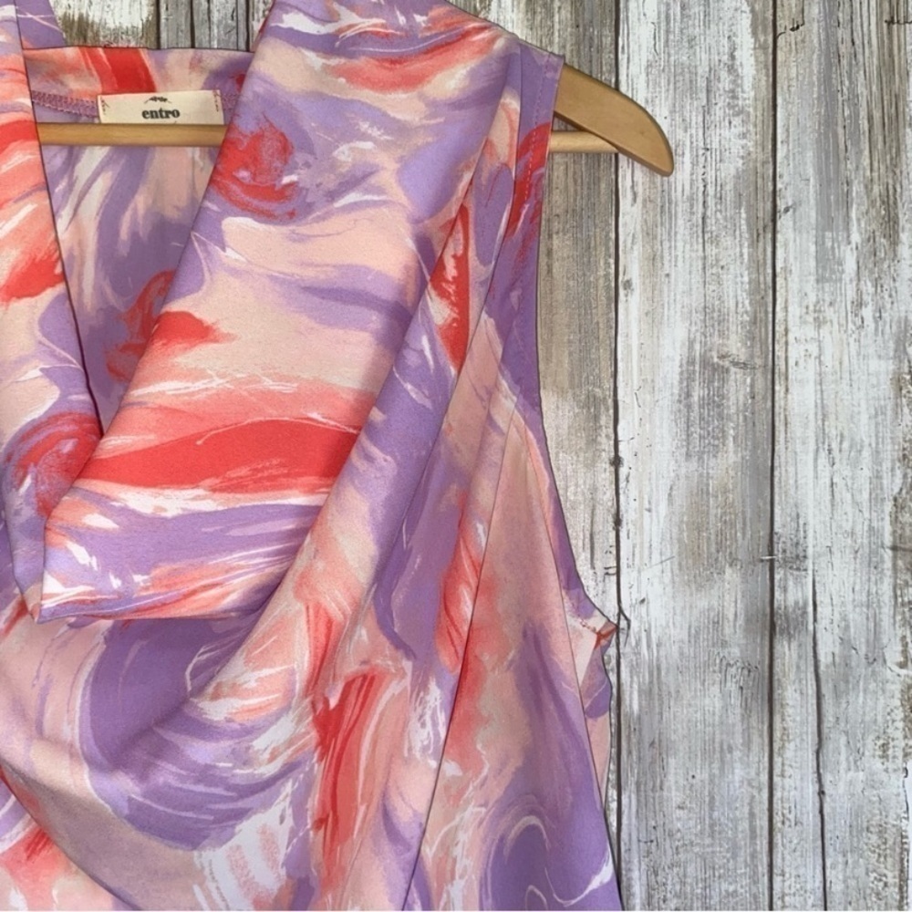 Entro Wonderwall Pink, Purple, & Peach Drop Neck Sleeveless Blouse - Picture 3 of 5